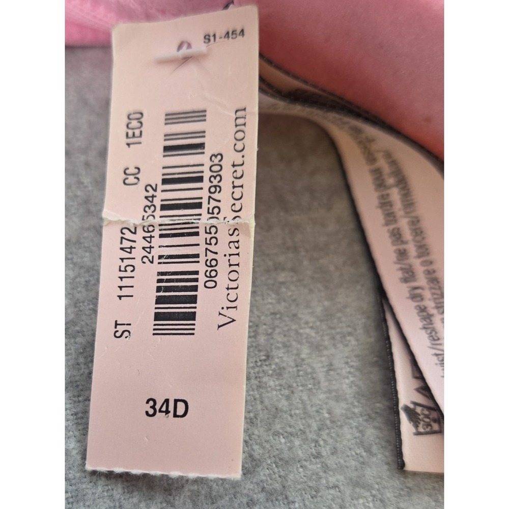 Victorias Secret Lined No Wire Wireless Bra 34D Pink All Over Lace Logo NEW - Picture 3 of 7